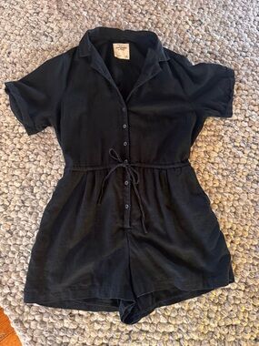 Abercrombie Black Short-Sleeve Romper One-Piece with Drawstring